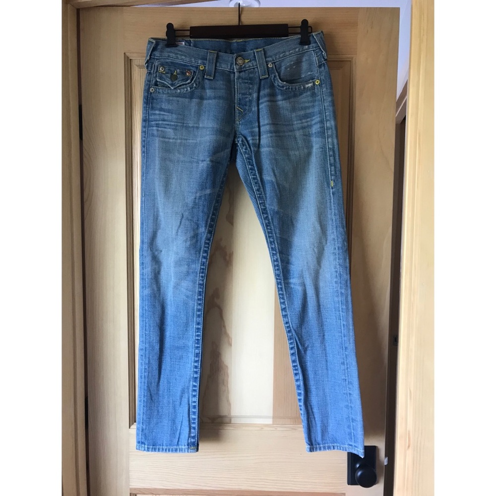 True Religion Cameron gold Skinny Boyfriend Jeans